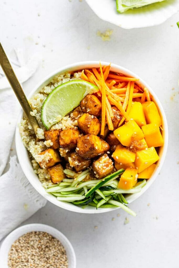 Beautifully Assembled Bowl: &Quot;Crafting A Masterpiece – Every Component Has A Role To Play In This Teriyaki Chicken Quinoa Bowl.&Quot;